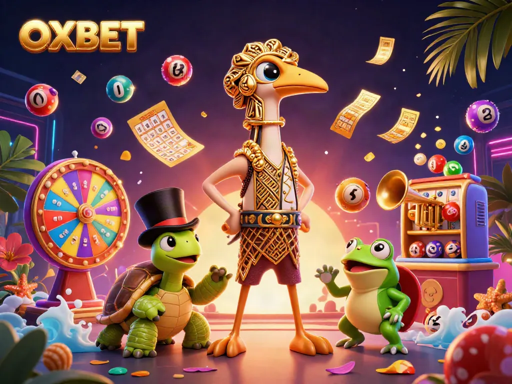 Experience the excitement of OXBET with a vibrant 3D illustration showcasing dynamic casino action.