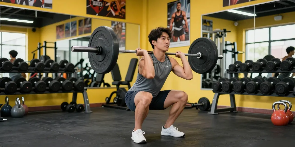 Ein Fitness-Enthusiast, der Utinon Steroide verwendet, um beim Training im modernen Fitnessstudio einen perfekten Squat auszuführen.