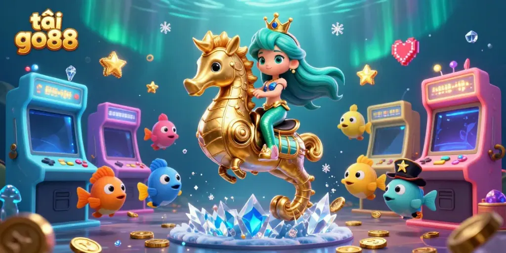 Experience the thrill of tải go88 with vibrant underwater casino adventures featuring a mermaid, seahorse, and animated game elements.