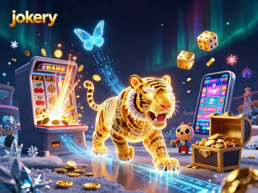Experience the thrill of Jokery Casino with vibrant graphics and dynamic game elements in a captivating illustration.