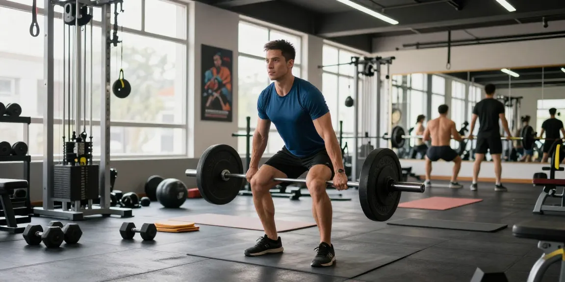 Akra Labs Steroid Shop: Athlet hebt Gewichte im modernen Fitnessstudio mit motivierender Atmosphäre.