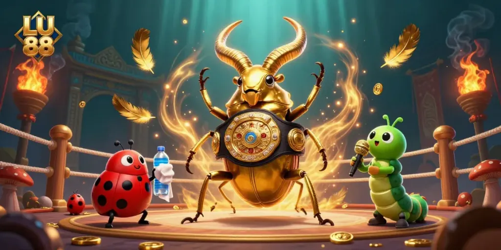 LU 88 showcases a vibrant 3D scene featuring a giant beetle champion and dynamic casino elements.