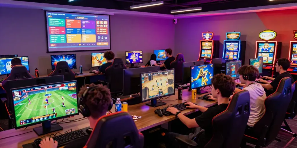 Engaged players at UK88 gaming headquarters enjoying diverse online games.