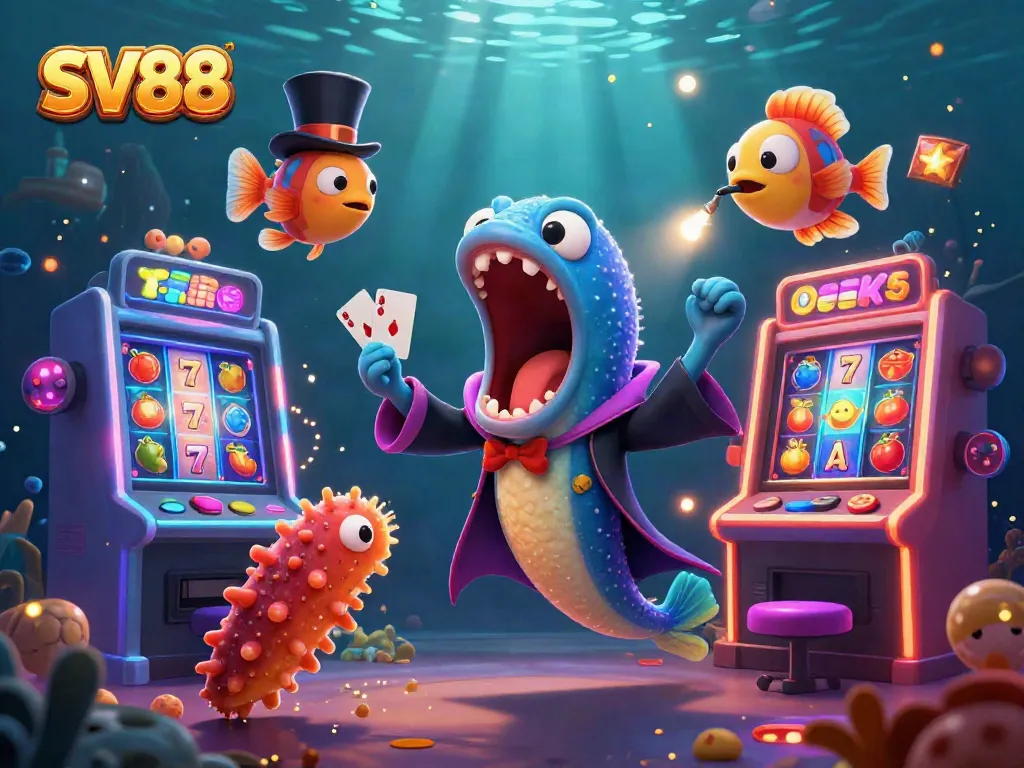 Experience thrilling casino fun with SV88 and vibrant slot machines in a dynamic underwater scene