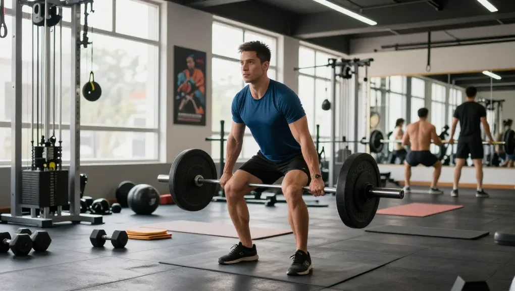 Akra Labs Steroid Shop: Athlet hebt Gewichte im modernen Fitnessstudio mit motivierender Atmosphäre.