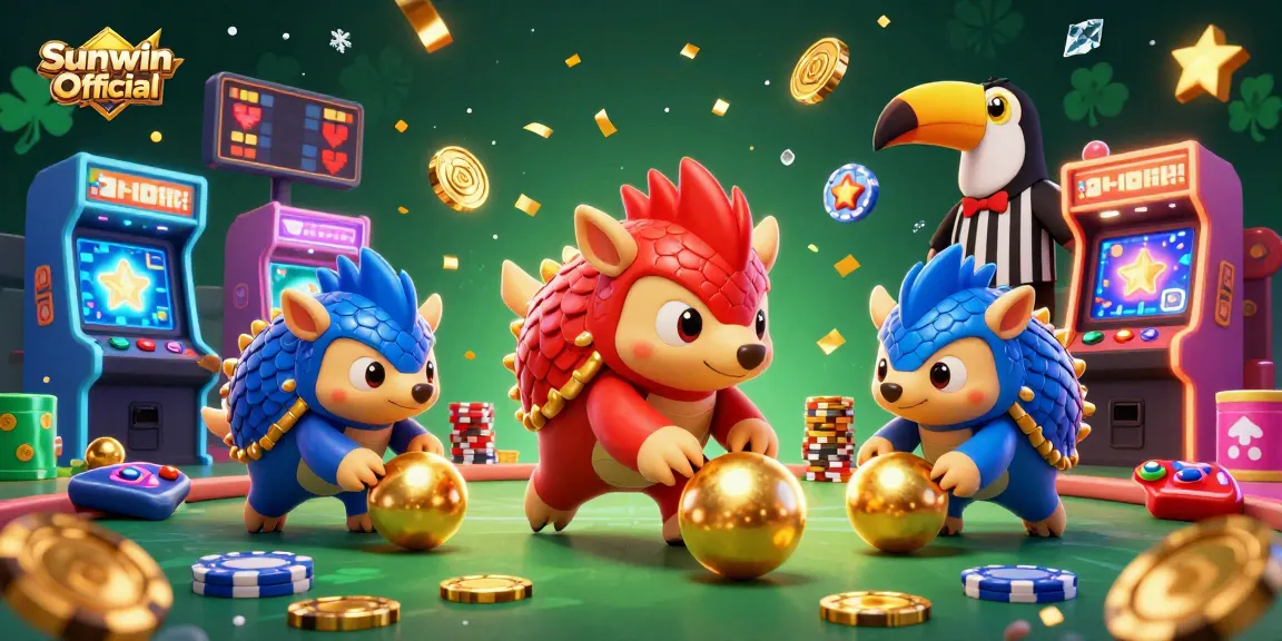Engage with the exciting action of Sunwin Official in a vibrant casino atmosphere featuring animated pangolins competing.